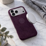 arre Suede Case for iPhone 18 Pro - Plum - desk